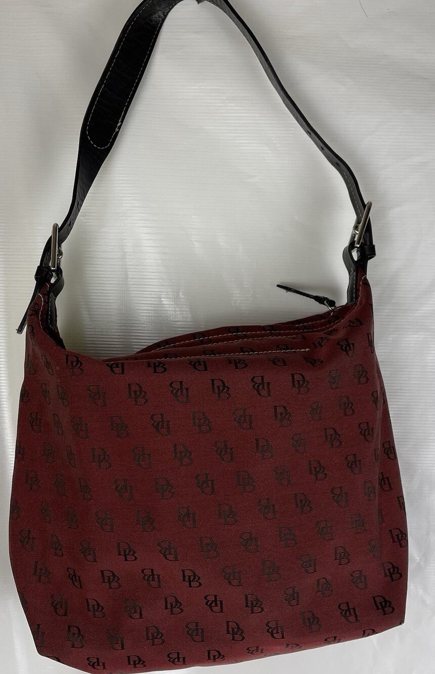 Dooney & Burke Burgundy Red Vtg Logo Purse Bag Signature Monogram Hobo Canvas
